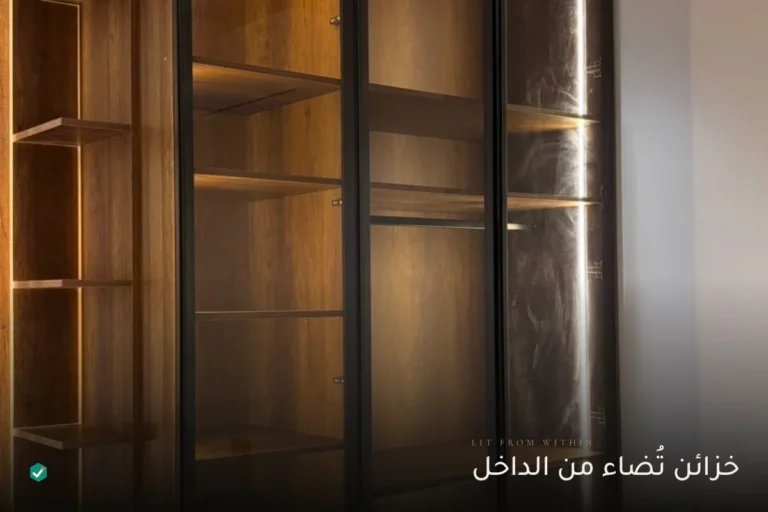خزائن بأبواب زجاج وإضاءة داخلية بالرياض — الفنّي الأفضل